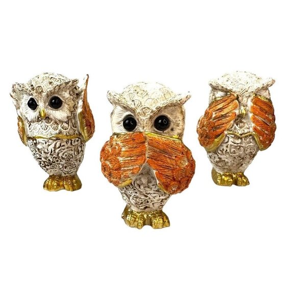 Decorative Owl Figurines Set - Orange and Gold - Picture 1 of 10